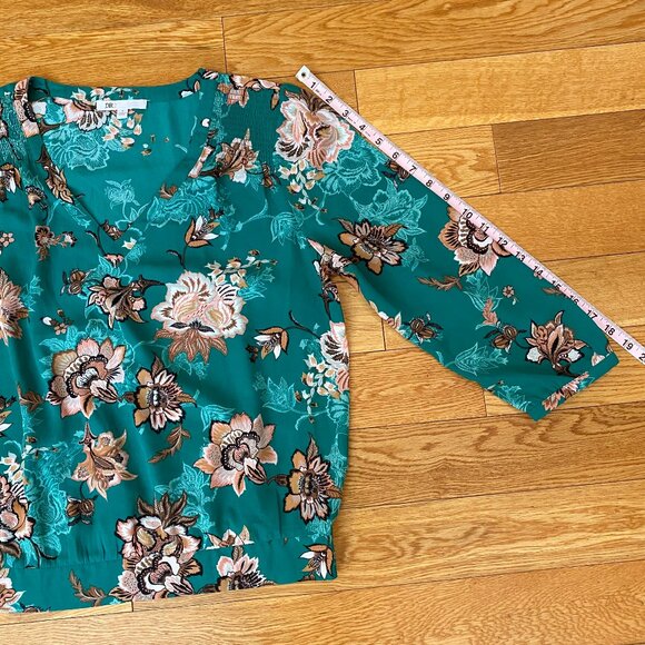 DR2 Woman’s Flower Floral Vneck Blouse Long Sleeve Size Small - Picture 10 of 10